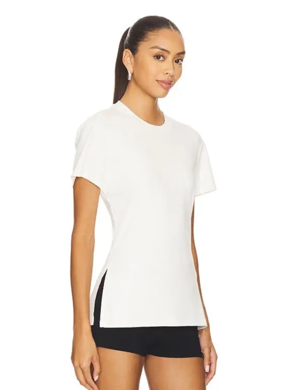 Eaves Revolve Ander White 100% Cotton Crewneck Short Sleeve Slit Tee Size XS NWT